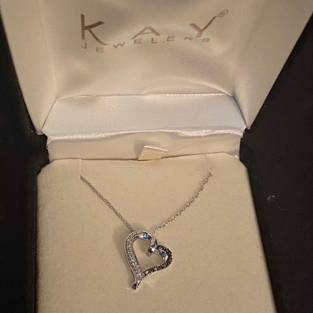 Heart Necklace Black and White Diamonds